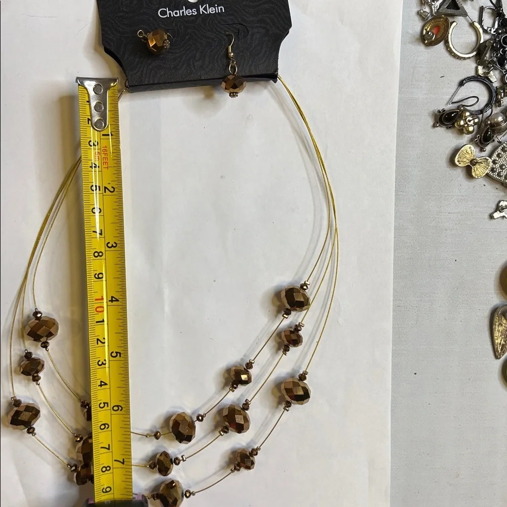 Vintage Charles Klein Brown Beaded Necklace And Earring Set